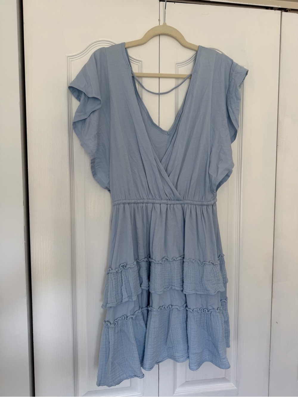 Anthropologie Light Blue Tiered Ruffle Mini Dress